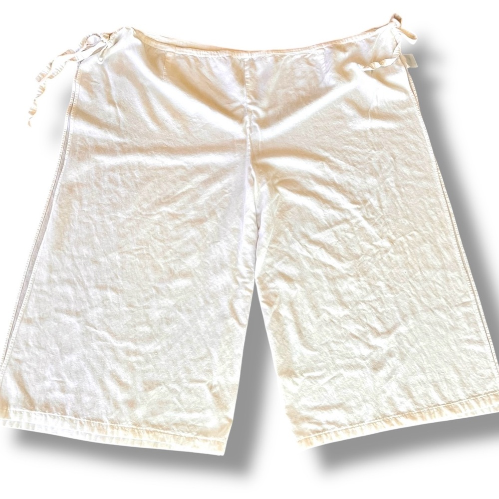 Casual Linen Blend Size 3X White/cream Tie Side Wide Leg Capri Coverup Pants